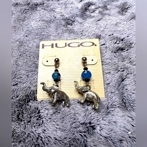 HUGO Silver Elephant Blue Bead Earrings
